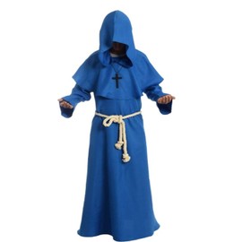 GOLDSTITCH Friar Medieval Hooded Monk Renaissance Priest Robe Costume Cosplay Blue