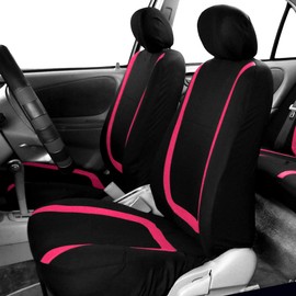 FH Group Car Seat Covers Full Set Cloth - Universal Fit Automotive Seat Covers, Low Back Front Seat Covers, Solid Back Seat Cover, Washable Car Seat Cover for SUV, Sedan and Van Pink