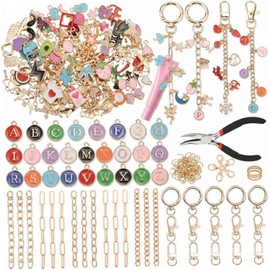 Kit para hacer llaveros con brillo de labios, 263 piezas, kit para hacer llaveros que incluye clips para llavero, cadena extensora, amuleto, anillo de salto, alicates para joyería, suministros para a