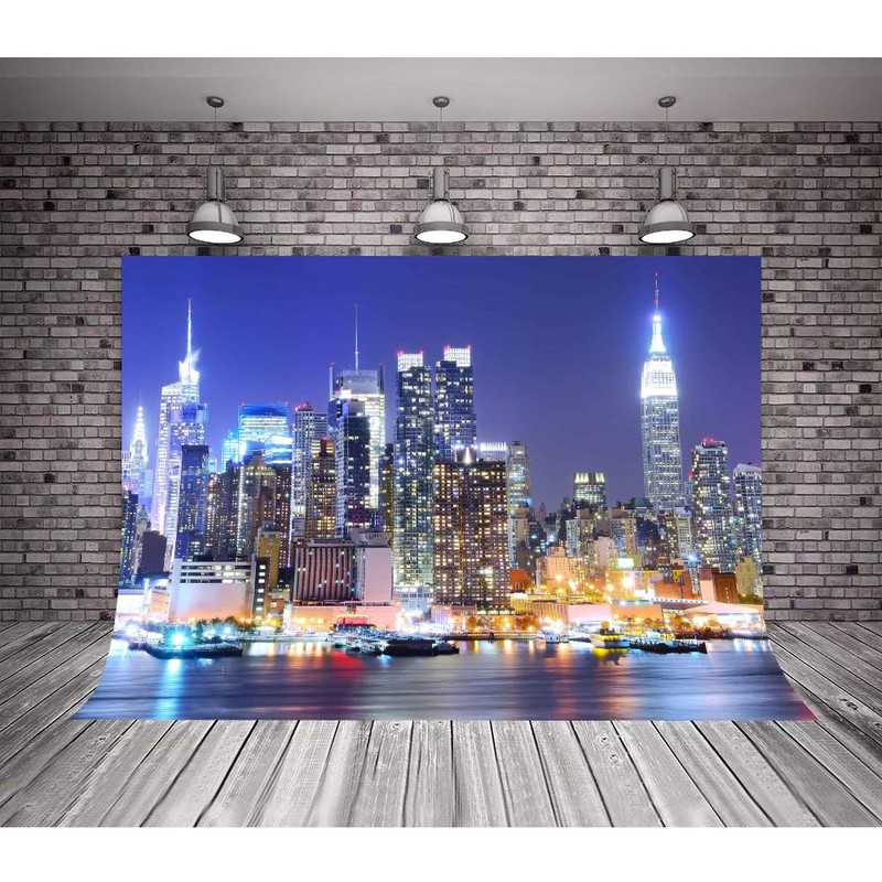 MME New York City Backdrop Manhattan Night Scene Skyscraper Urban