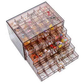 YUFONG Earring Storage Box Organizer, Acrylic Jewelry Storage Box Holder 5 Drawers Transparent Jewelry Display Stand with 120 Small Compartments Gift Boxes for Women Girls (Clear Purple Brown)