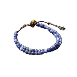 LKBEADS Lapis Lazuli Round Smooth 4 mm Blue Colour Beads Adjustable Thread Cord Bracelet for Men, Women, Meditation, Healing, Yoga, Prosperity., Gemstone, Lapis Lazuli
