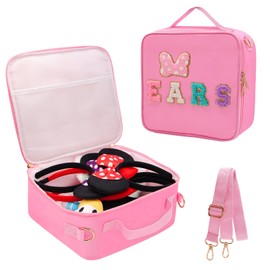 Chenille Letter Bow Mouse Ears Travel Case, Park Ears Headband Holder Hair Accessories Organizer Waterproof Bag for Girls Women Kids Adults, Large Makeup Bag Snack Bags with Zipper for Travel Picnic