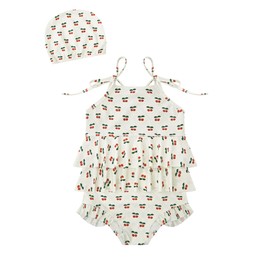 Toddler Baby Girl Floral One Piece Spaghetti Straps Swimsuit Cute Hawaiian Ruffle Bathing Suits Beach Swimwear(12-18months,WhiteCherry#2)