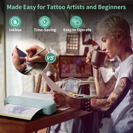 JADENS Tattoo Stencil Printer with 40pcs Transfer Paper, Bluetooth Thermal Tattoo Printer Machine with 2600mAh Battery, Compatible with Android & iOS, PC for Tattoo Artists & Beginners