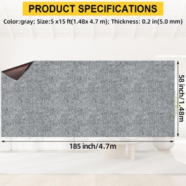 Grefinity Marine Carpet,5 FT x 15 FT Smoke Gray Indoor Outdoor Carpet 0.2" Thick Boat Carpet with Water-Proof TPE Backing, Non-Slide Outdoor Marine Carpet Roll for Home, Patio, Porch, Deck