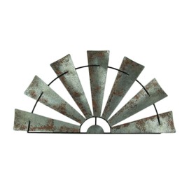 Zeckos 48 Inch Galvanized Metal Half-Windmill Wall Sculpture Large Rustic Home Decor Country Farmhouse Art Decoration