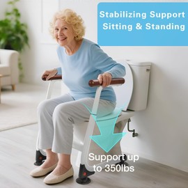 Toilet Safety Rails, Stable Toilet Handles for Elderly and Disabled with 4 Suction Cups, Adjustable Height Toilet Rails for Seniors with, Toilet Assist Rails Handrails Up to 350 LBS, Brown Color