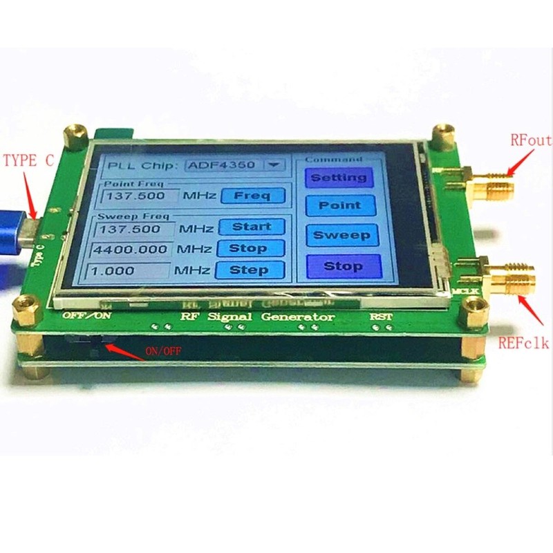 Signal Generator RF Frequency Generator Module 138‑4400MHz Touch Screen ADF4350