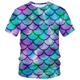 WHNBCW Novelty Fish Scale T Shirt Funny Striped Graphic Tee Shirt,Multicolor,2XL