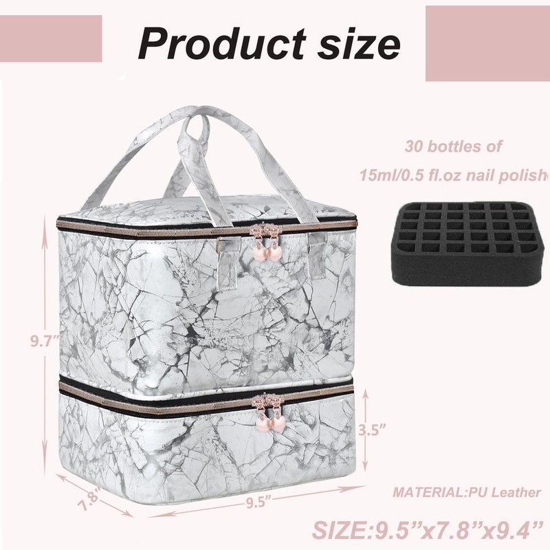 FCQQYWZ Nail Polish Organizer Case - Holds 30+ Bottles (15ml/0.5