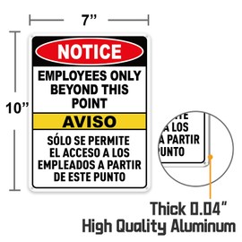 FHEGI 2PC Employees Only Beyond This Point Sign Bilingual, 10 x 7 Inches No Customers Allowed In Work Area Sign For Door, Reflective Rust Free Aluminum