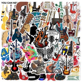 Guitar Instruments Stickers Pack of 50 Skateboard Graffiti Stickers Motorcycles Bicycle Snowboard Luggage Laptop Car Suitcase for Children and Teenagers Waterproof Vinyl Stickers