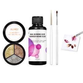 AIJIMEI Solid Nail Gel Polish & Nail Blending Glue Kit 3in1 Solid Cream Gel Polish with Nail Blending Glue for Nail Art Design Nail Polish Palette Paper Nail Brushes Use at Home DIY