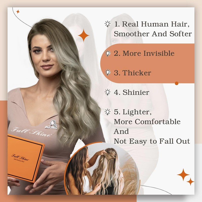 Full Shine Tape in Remy Human Hair Extensions Color 7/1000/7