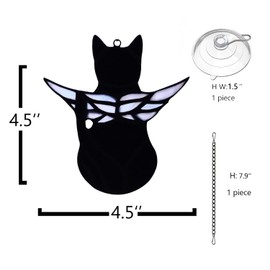 BOXCASA Angel Cat Memorial Gifts Ornaments,Stained Glass Window Hanging Decorations,Angel Wings Black Cat Suncatcher Decor,Cat Lovers Gifts Ornaments,Pet Memorial Sympathy Gifts Decoration