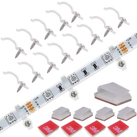 FSJEE 100Pack Mounting Fixing Clips with Screw, and 50Pack Self-Adhesive LED Strip Brackets Holder for 10mm Width LED Strip Light