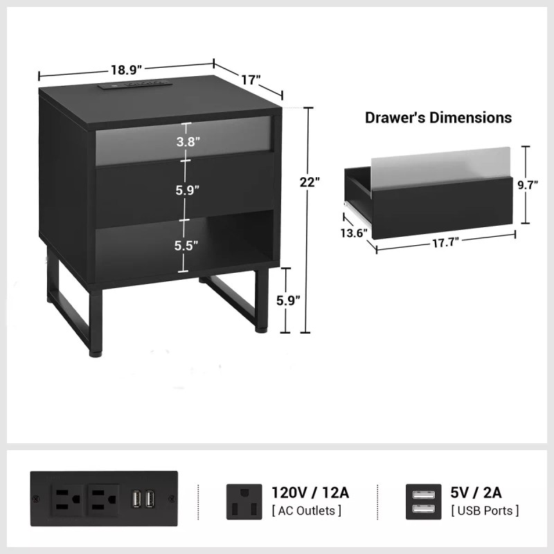 Cthtbs Burós Mesita De Noche Con Luces Led Y Estacion