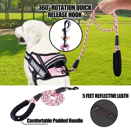 Service Dog Vest Harness and Leash Set, Animire in Training Dog Harness with 10 Dog Patches, Reflective Dog Leash with Soft Padded Handle for Small, Medium, Large, and Extra-Large Dogs (Pink,XS)