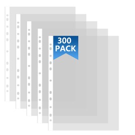 AHAQU 300PCS Punched Pockets A4 Clear 30 Micron Strong Plastic Wallet Sleeves, Top Opening Poly Pockets for Ring Binder Folders