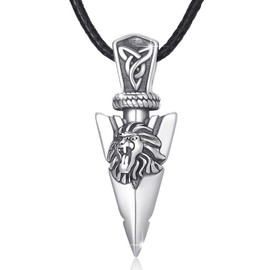 ZIPPICE Arrowhead Necklace 925 Sterling Silver Lion Arrow Necklace Nordic Viking Pendant Necklace Celtic Necklace Animal Jewellery Gift Christmas Jewellery for Men Women Unisex