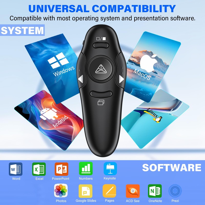 2-in-1 USB Type C Presentation Clicker Wireless Presenter Remote with