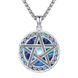 Eusense 925 Sterling Silver Pentagram Necklace Triple Moon Goddess Necklace Hecate Pendant Sun and Moon Pendant Jewellery Gifts Spiritual Amulet Wiccan Pagan Talisman for Men Women, Sterling Silver,
