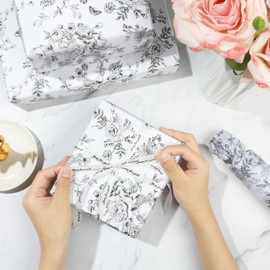 Pineraap 100 Sheets Black Floral Tissue Paper, Chinoiserie Gift Wrapping Paper Black Flower Butterfly Peony Printed Tissue Paper for Wedding Baby Shower Birthday Party Decor DIY Crafts,14 x 20 Inch