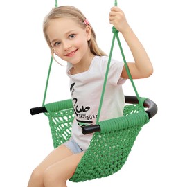 ROPECUBE Hand-Knitting Toddler Swing, Swing Seat for Kids with Adjustable Ropes, Little tikes Swings Set, for Outdoor Indoor, Playground, Backyard (Green)