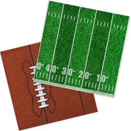 Football Birthday Party Supplies Disposable Paper Cocktail Napkins for Tailgate Party Decorations, Assorted 50 Pack Football Field Design and 50 Pack of football Pattern, Total 100 Pack
