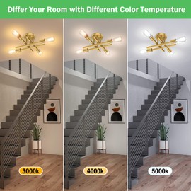 Gold Semi Flush Mount Ceiling Light Fixture, 4-Light Modern Industrial Sputnik Chandelier Light Fixture, Flush Mount Ceiling Lamp for Kitchen Bedroom Living Room Dining Room Closet, E26 Bulb Sockets