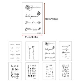 Taicols Tiny Temporary Tattoos for Women Men Finger Hands, 8 Sheets Black tiny Tattoo Stickers, Abstract Ladies Face Nail Stickers for Women DIY, Cute Black Long Lasting Vintage Tattoos Neck Forehead