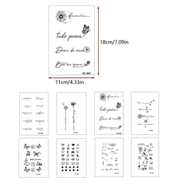 Taicols Tiny Temporary Tattoos for Women Men Finger Hands, 8 Sheets Black tiny Tattoo Stickers, Abstract Ladies Face Nail Stickers for Women DIY, Cute Black Long Lasting Vintage Tattoos Neck Forehead