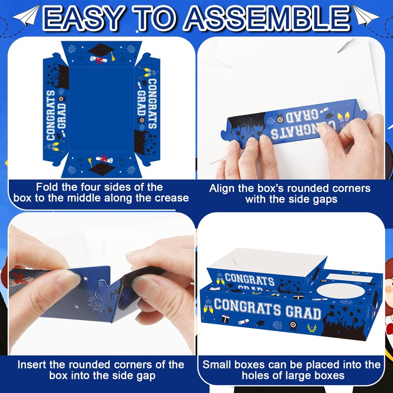 Jansun 36 Pcs Graduation Snack Trays & Boxes - Blue,