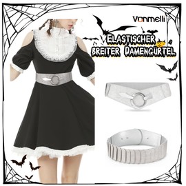 VOMELLI Wide Elastic Waist Belt Women's Vintage Stretch Belt Waist Belt with Silver Buckle for Dress, C-white