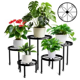 SparkByLiye 5-Pack Metal Plant Stands Indoor & Outdoor - Tall, Small Sizes Included, Decorative Iron Plant Holders, Aesthetic Plant Shelf for Pots, Plant Accessories, Black Flower Stand Set