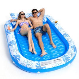 COMMOUDS Inflatable Tanning Pool Lounger Float with Cervical Pillow - 89" x 67" Ultra Large Pool Floats Adult for Sunbathing, Backyard, Pool Party - Inflate Ball Pit for Babies - Kid Swimming Pool Bed
