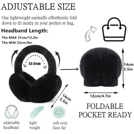 FSMILING Adjustable Winter Ear Warmers Plush Earmuffs Winter Earmuffs Ear Warmer for Women Girls 1/2 Pack, Black 2