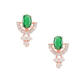 I Jewels Womens Rose Gold Plated Fashion Cubic Zirconia American Diamoand Stud Earrings (E3068G) Green