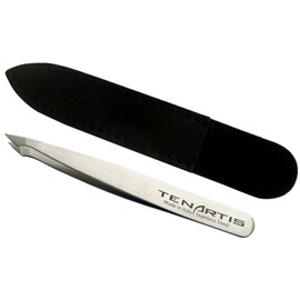 Pointed Slant Hair Tweezers Stainless Steel with Leather Case - Tenartis Made in Italy