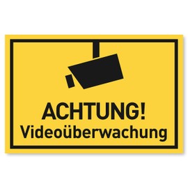 Achtung Videoüberwachung Sign (30 x 20 cm Plastic) - Warning Signs and Information Signs - Video Surveillance Signs (Yellow)