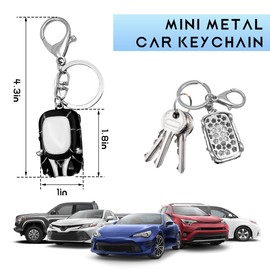 FSTURIOS Car Keychain, 3D Cooper Car Model Key Chain Decorated with Rhinestone, Mini Style Cars Keychain with Metal Ring (White+Black)