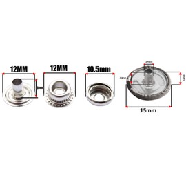 WedDecor 15mm Gunmetal Black Snap Fasteners Large 4 Parts Press Studs No-sew Buttons for Leathercraft, Sewing, Jackets, Shirts, Fabric Repair DIY Projects, 10pcs