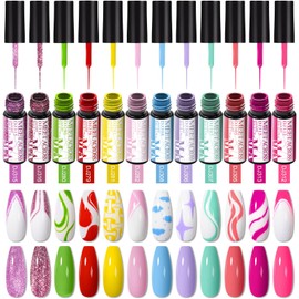 MEET ACROSS Gel Liner Nail Art Polish Set,12 Colors Candy Pastel Painting Spring Summer Line Art Gel Built in Thin Brush, Soak Off UV Painted Gel Polish 5ml for Home Salon Nail Design