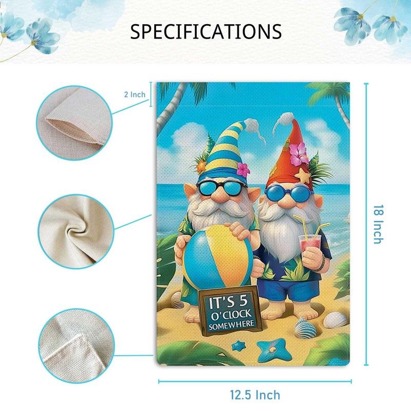 It's 5 O'clock Somewhere Garden Flag Funny Gnome Garden Flag