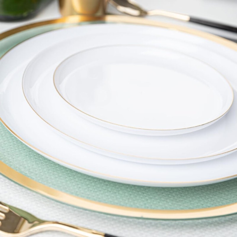 Blue Sky Edge Collection White Gold Rim Plastic Plates 6.3"