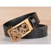Lyqqine Men's Ratchet Leather Belt Classical Dragon Button Scalp Belt