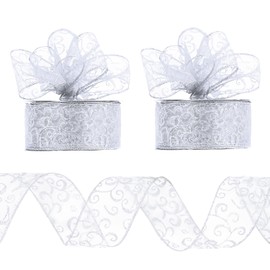 Bohue 2 Rolls Christmas Ribbon 6 Yards Glitter Shiny Wired Ribbon Organza Xmas Creative Ribbon for Gift Wrapping Birthday Bouquets DIY
