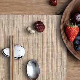 homEdge PVC Placemats, Set of 4 Non-Slip Heat Resistant Placemats, Washable Vinyl Placemats, Set of 4, Light Brown