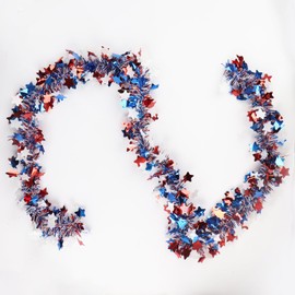 HUYCZ 4Pcs Red White Blue Star Garland 4th of July Decorations Patriotic Garland for Independence Day Memorial Day Celebration Holiday Decorations